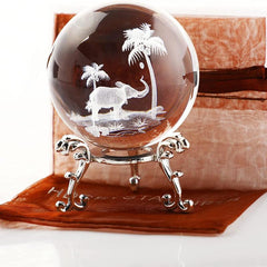 Tropical Elephant Crystal Ball Paperweight With Stand 60mm