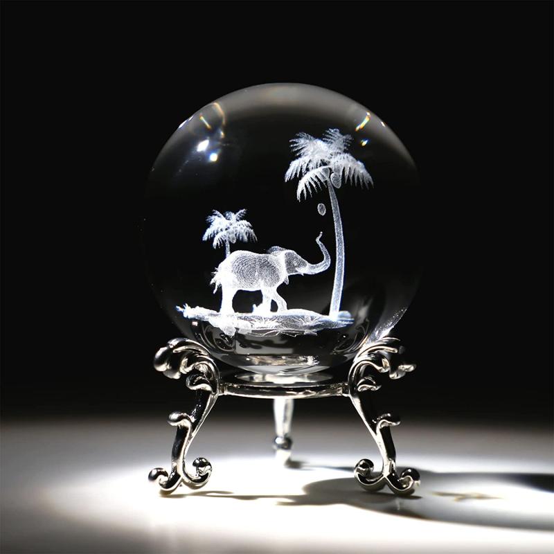Tropical Elephant Crystal Ball Paperweight With Stand 60mm