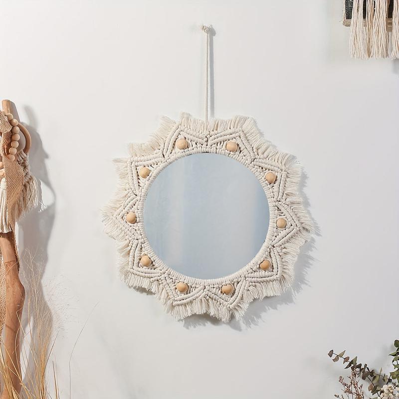 Bohemian Handwoven Tapestry Mirror Wall Decoration Hanging Ornament