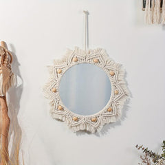 Bohemian Handwoven Tapestry Mirror Wall Decoration Hanging Ornament