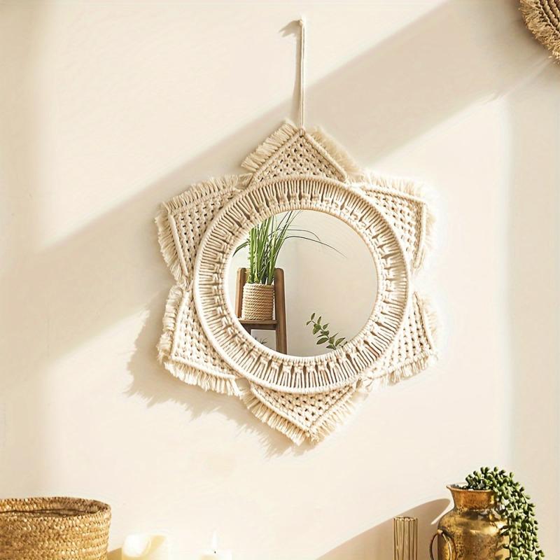 Bohemian Handwoven Tapestry Mirror Wall Decoration Hanging Ornament