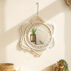 Bohemian Handwoven Tapestry Mirror Wall Decoration Hanging Ornament