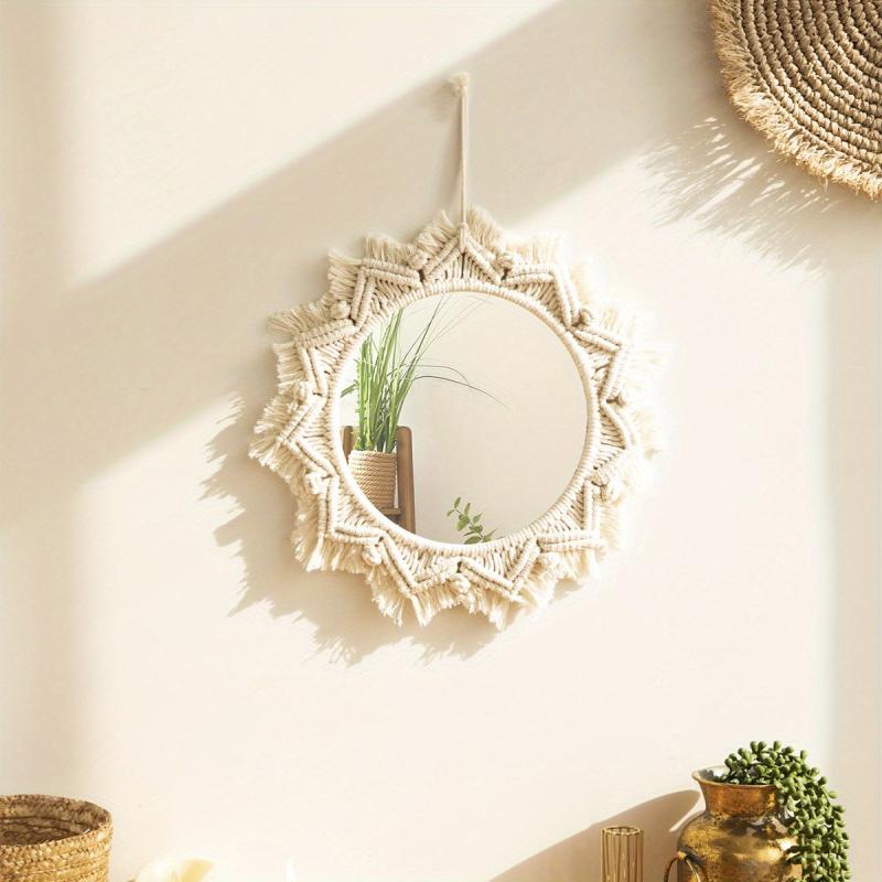 Bohemian Handwoven Tapestry Mirror Wall Decoration Hanging Ornament