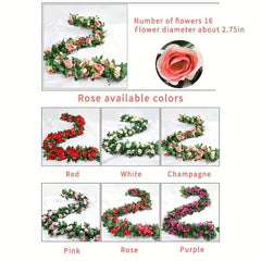 1pc Artificial Rose Vine Plastic Plant Vine Hanging Home Garden Decor