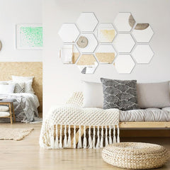 12pcs Hexagon Acrylic Mirror Wall Stickers DIY Removable Setting Wall Decal