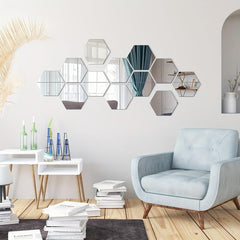 12pcs Hexagon Acrylic Mirror Wall Stickers DIY Removable Setting Wall Decal