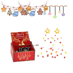 Christmas Music Box Hand Crank Laser Engraved Wood Red Elk Music Box