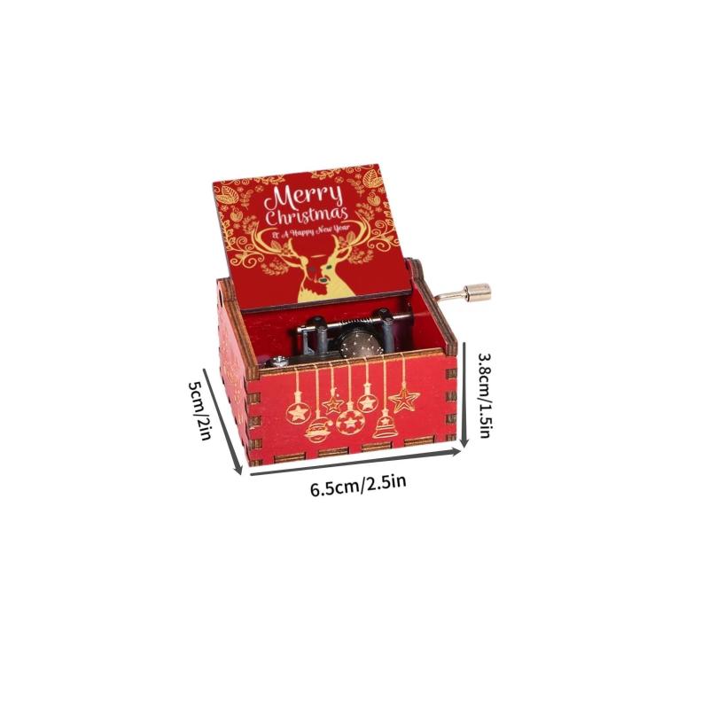 Christmas Music Box Hand Crank Laser Engraved Wood Red Elk Music Box