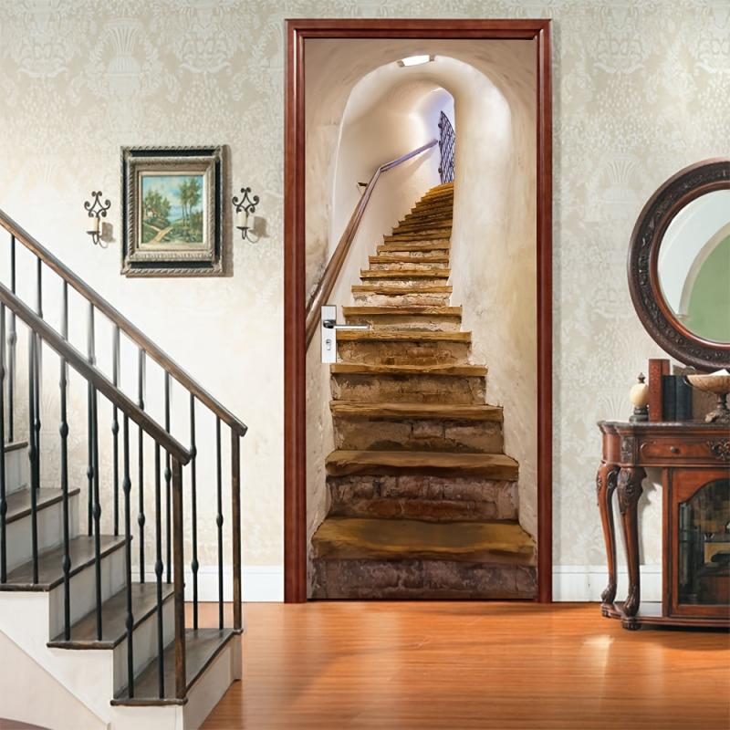 2pcs Self-adhesive Retro 3D Staircase Door Decoration 76x96cm