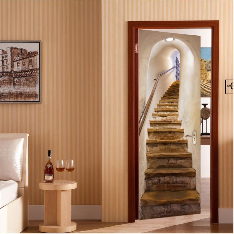 2pcs Self-adhesive Retro 3D Staircase Door Decoration 76x96cm