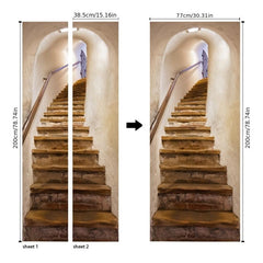 2pcs Self-adhesive Retro 3D Staircase Door Decoration 76x96cm