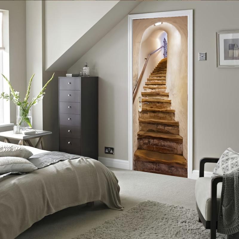 2pcs Self-adhesive Retro 3D Staircase Door Decoration 76x96cm