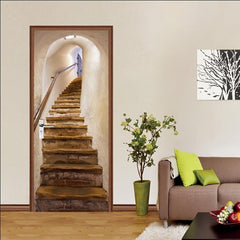 2pcs Self-adhesive Retro 3D Staircase Door Decoration 76x96cm