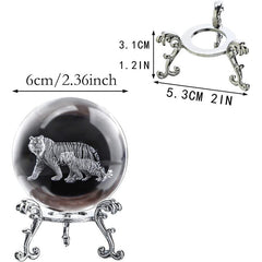 3D Crystal Ball Glass Laser Engraving Mother Son Tigers Ball With Stand