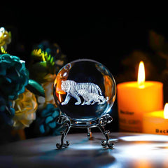 3D Crystal Ball Glass Laser Engraving Mother Son Tigers Ball With Stand