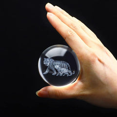 3D Crystal Ball Glass Laser Engraving Mother Son Tigers Ball With Stand