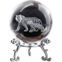 3D Crystal Ball Glass Laser Engraving Mother Son Tigers Ball With Stand
