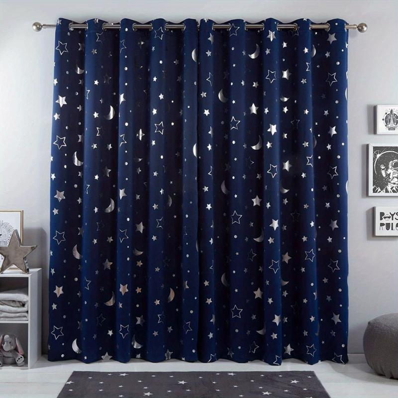 Silvery Big Star Moon Curtain for Children's Room Decor