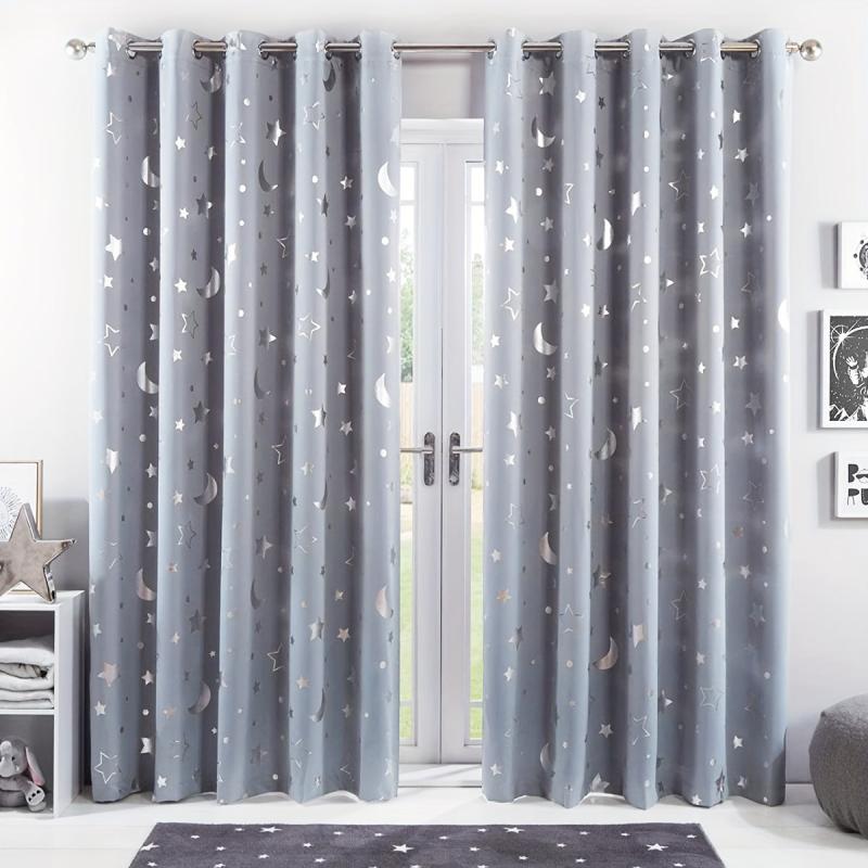 Silvery Big Star Moon Curtain for Children's Room Decor