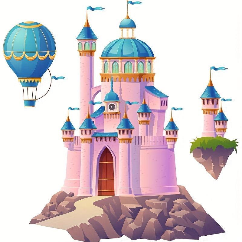 Cartoon Castle Hot Air Balloon Wall Sticker