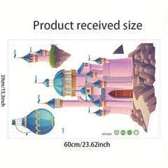 Cartoon Castle Hot Air Balloon Wall Sticker