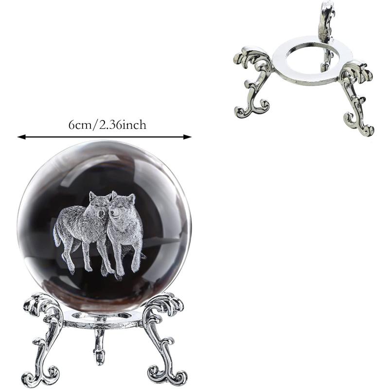 60mm Crystal Ball with Couple Wolves Engraved Glass Sphere