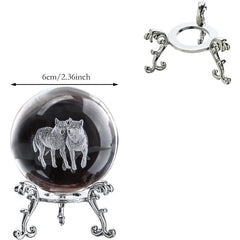 60mm Crystal Ball with Couple Wolves Engraved Glass Sphere