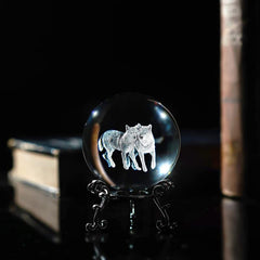 60mm Crystal Ball with Couple Wolves Engraved Glass Sphere