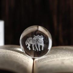 60mm Crystal Ball with Couple Wolves Engraved Glass Sphere