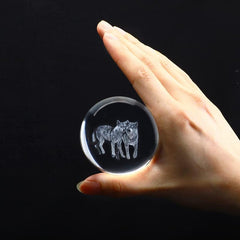 60mm Crystal Ball with Couple Wolves Engraved Glass Sphere