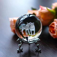 60mm Crystal Ball with Couple Wolves Engraved Glass Sphere