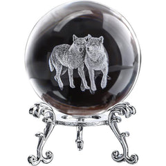 60mm Crystal Ball with Couple Wolves Engraved Glass Sphere