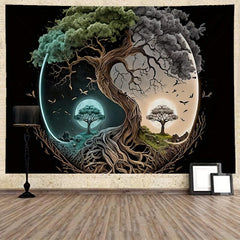 Tree Print Frosted Tapestry Wall Hanging for Home Decor