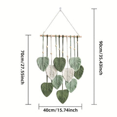 Bohemian Leaf Woven Ornament Tapestry with Tassel Feather Pendant