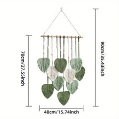 Bohemian Leaf Woven Ornament Tapestry with Tassel Feather Pendant