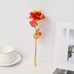 10pcs Galaxy Artificial Rose Flower Golden Plated Foil Wedding