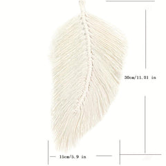 Nordic Leaf Tapestry with Tassels Soft Cotton Weaving Wall Hanging