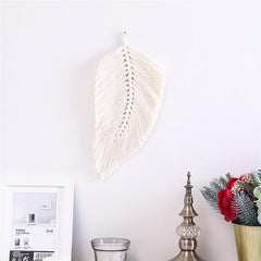Nordic Leaf Tapestry with Tassels Soft Cotton Weaving Wall Hanging