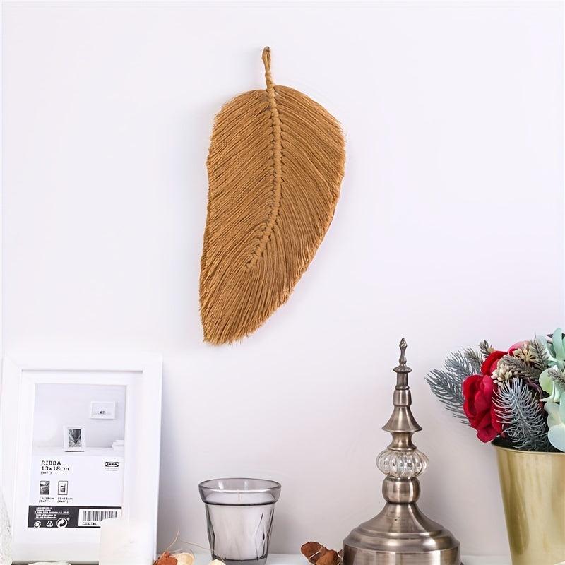 Nordic Leaf Tapestry with Tassels Soft Cotton Weaving Wall Hanging