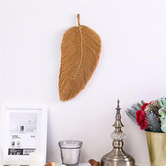 Nordic Leaf Tapestry with Tassels Soft Cotton Weaving Wall Hanging