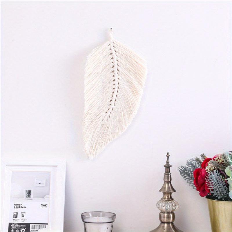 Nordic Leaf Tapestry with Tassels Soft Cotton Weaving Wall Hanging
