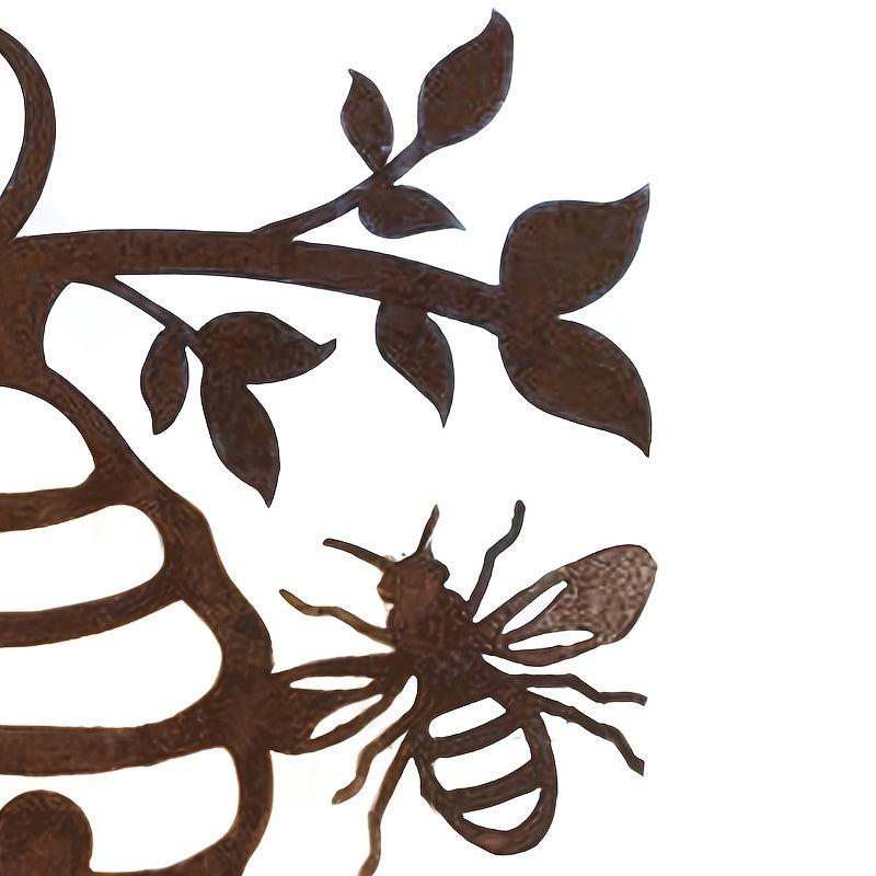 Rustic Bee Plant Stake Metal Garden Art for Farm and Outdoor Decor