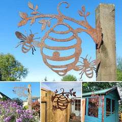 Rustic Bee Plant Stake Metal Garden Art for Farm and Outdoor Decor