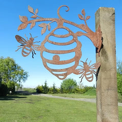 Rustic Bee Plant Stake Metal Garden Art for Farm and Outdoor Decor