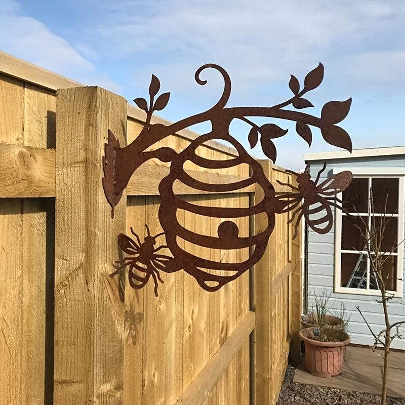 Rustic Bee Plant Stake Metal Garden Art for Farm and Outdoor Decor