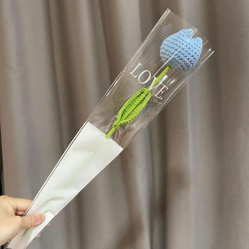 1pc Rose Flower Hand Knit Woolen Bouquet for DIY Crafts