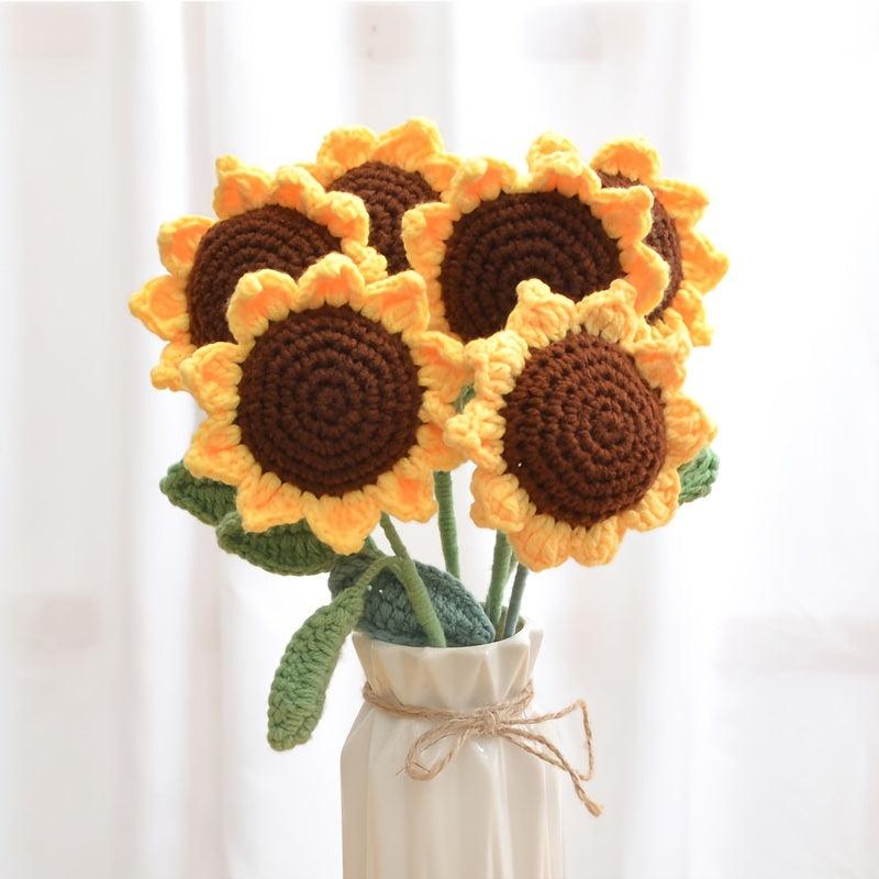 1pc Rose Flower Hand Knit Woolen Bouquet for DIY Crafts