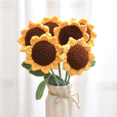 1pc Rose Flower Hand Knit Woolen Bouquet for DIY Crafts