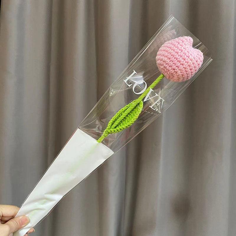 1pc Rose Flower Hand Knit Woolen Bouquet for DIY Crafts