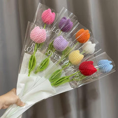 1pc Rose Flower Hand Knit Woolen Bouquet for DIY Crafts